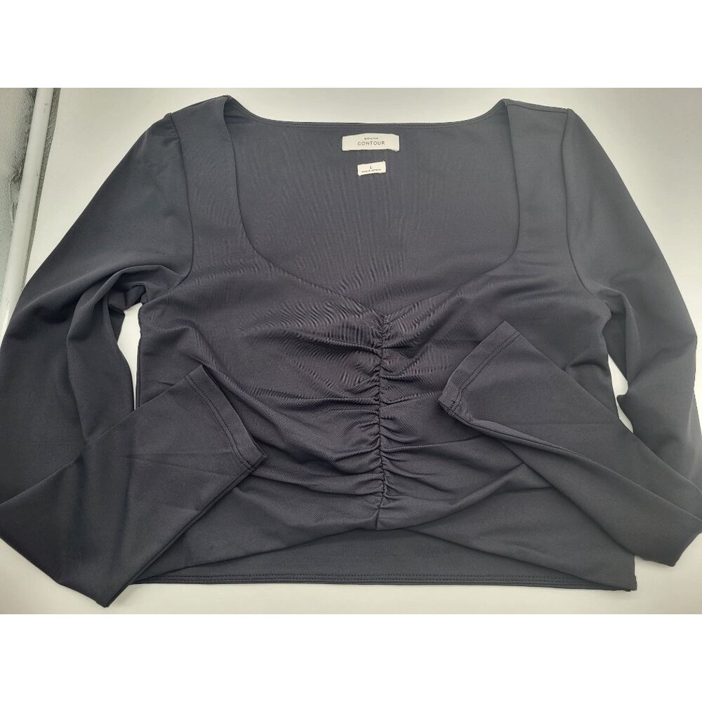 Babaton Contour Women's LG Black Ruched Long Sleeve Crop Top Aritzia Minimalist - Picture 8 of 8